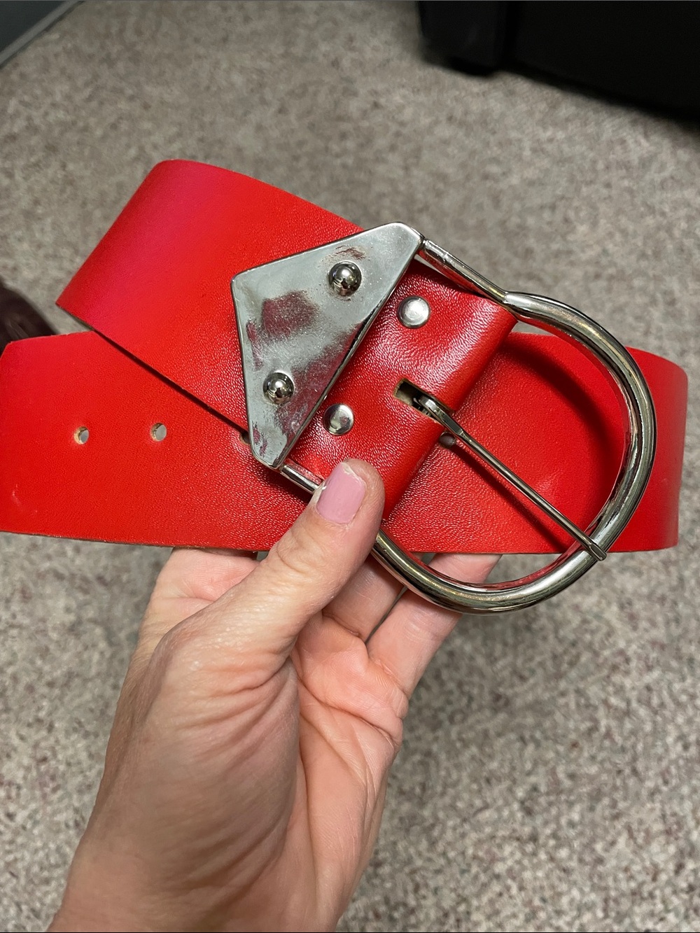 Vintage 80s red leather large Fashion Belt with Silver Hardware